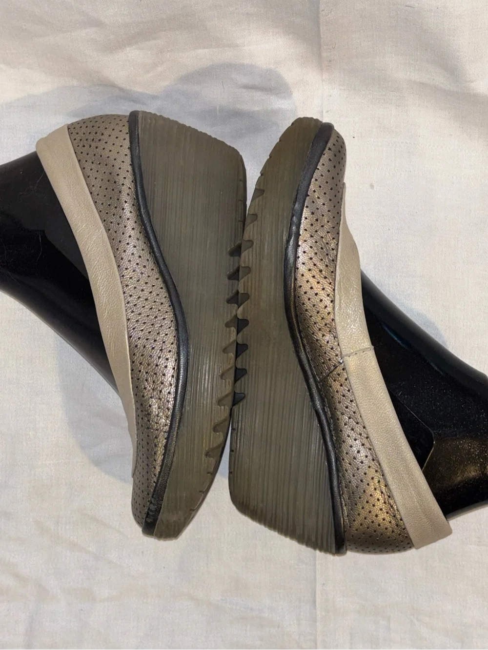 Fly London Metallic Bronze Gold Leather Wedge Shoes EU 37 Mary Jane